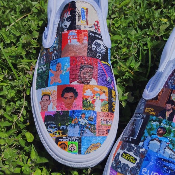 Multi Album Cover(s) Hand-Painted Slip on Vans - Picture 3 of 9